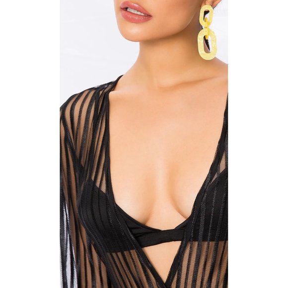 NWOT | Superdown Dila Sheer Striped Black Blouse Bodysuit, Size Small - Picture 10 of 13